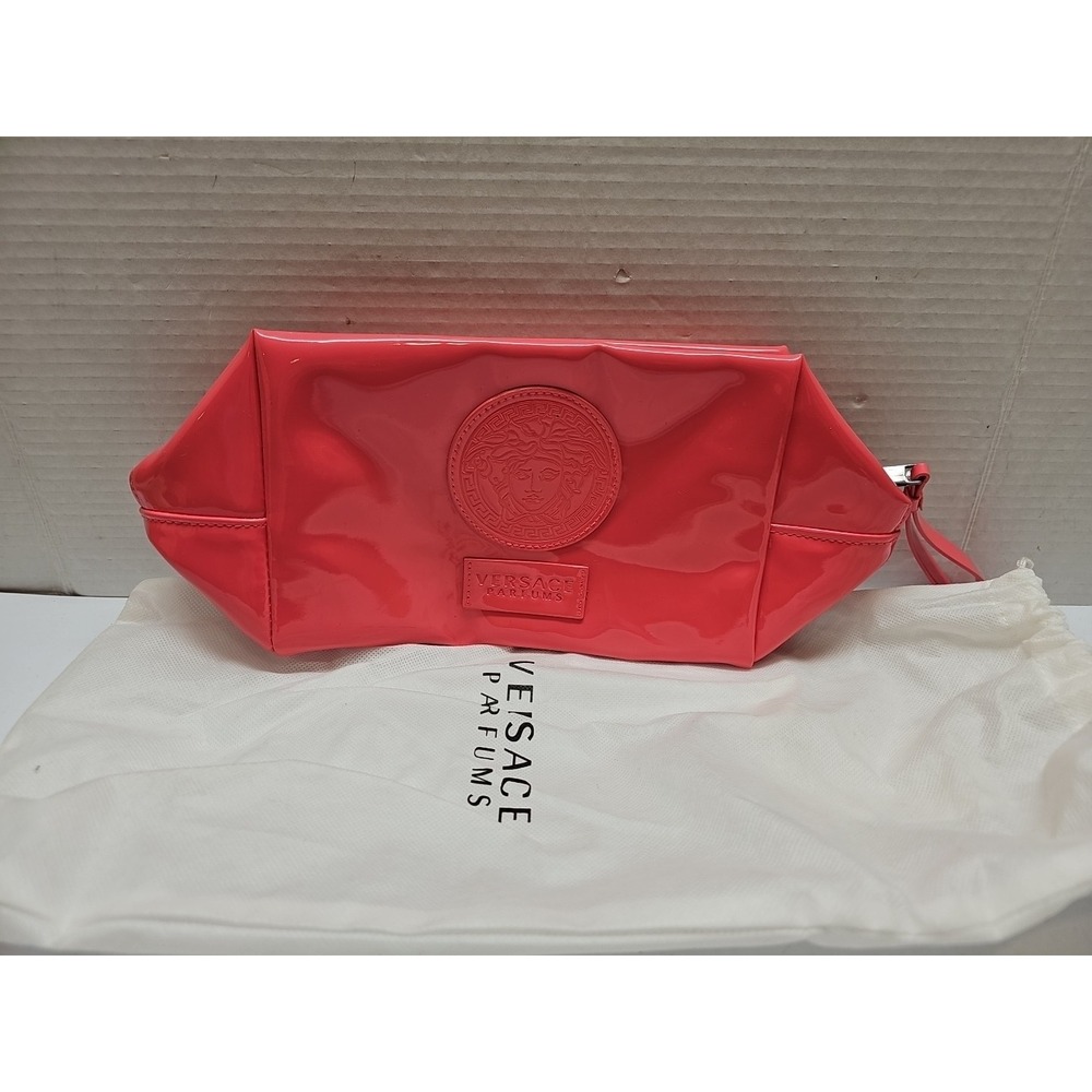 VERSACE Perfumes Pink Patent Vanity Case Pouch Bag Case Cosmetic Makeup 13x6in